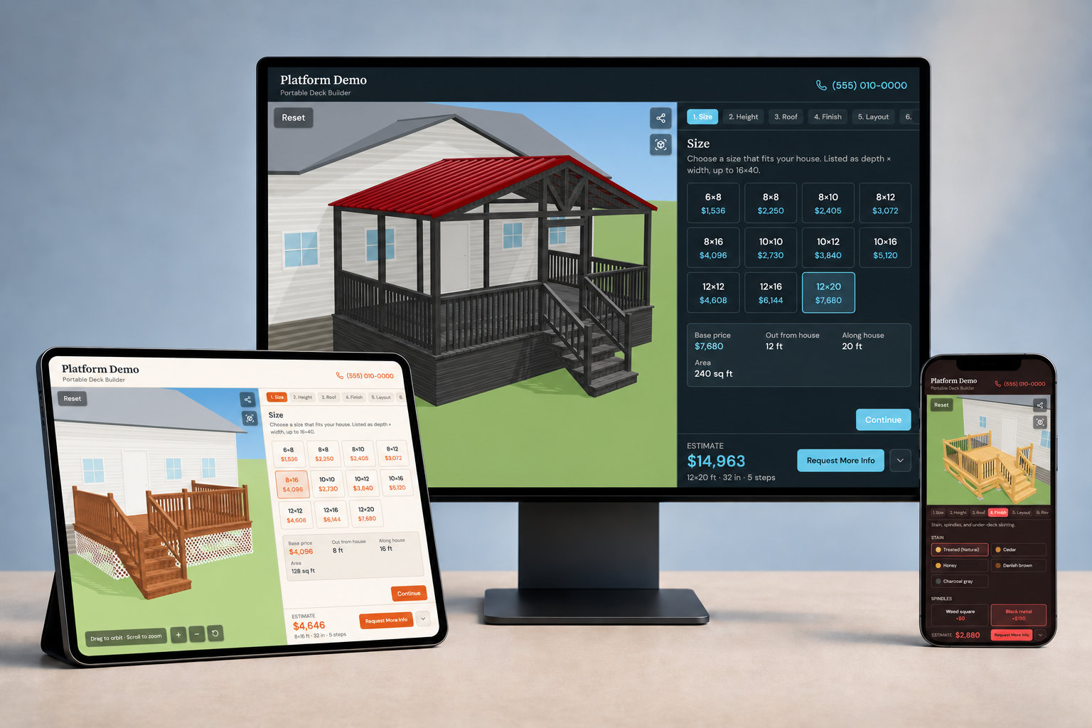 Portable Deck Builder studio on desktop, tablet, and phone